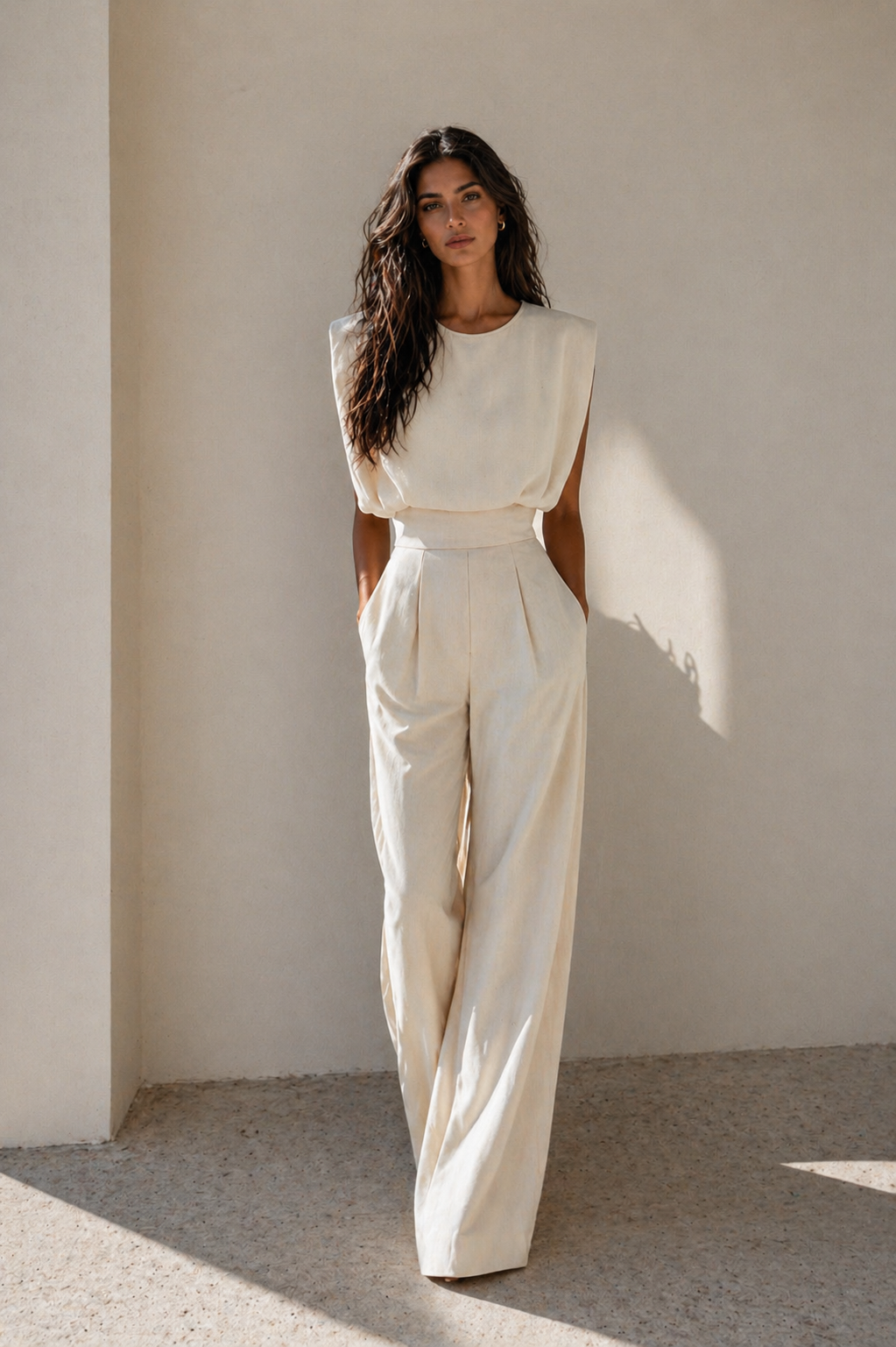 LUNA — Cream Wide-Leg Jumpsuit