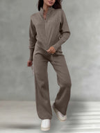 Emily™ | Drawstring Wide Leg Pants And Zip Jacket Set
