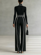 Emily™ | High Neck Long Sleeve Top And Wide Leg Pants Set