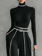 Emily™ | High Neck Long Sleeve Top And Wide Leg Pants Set