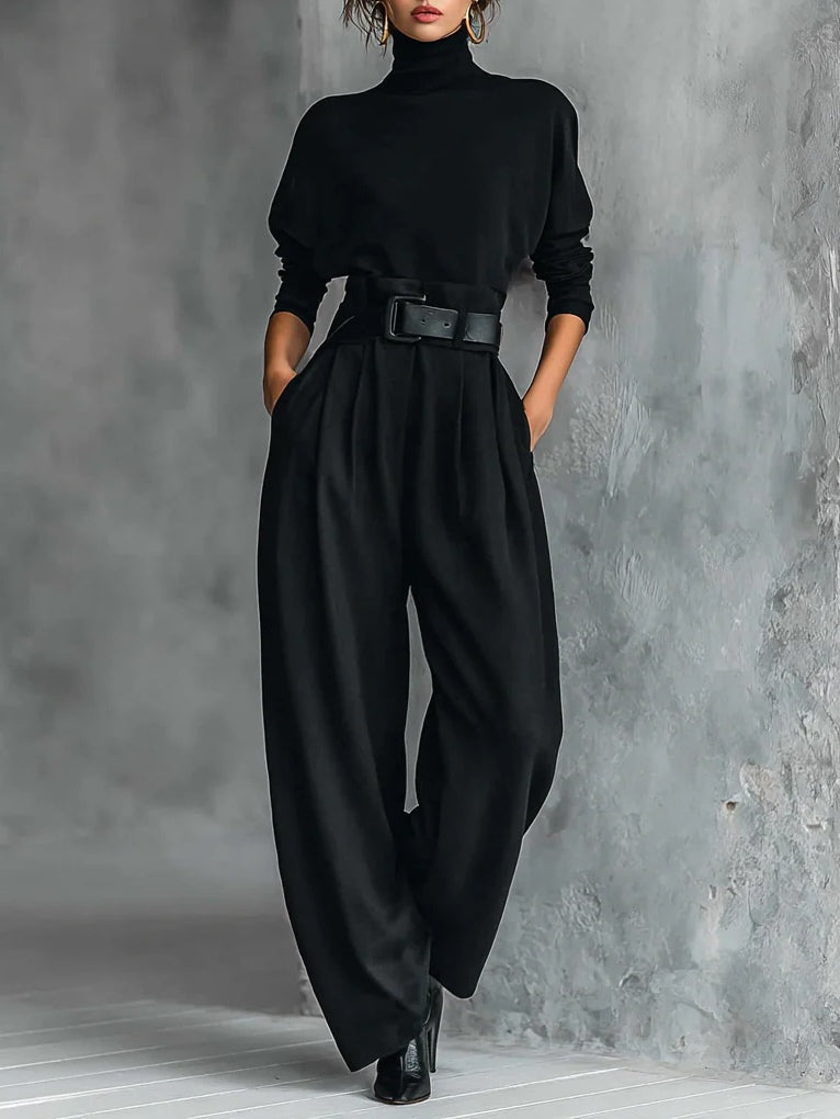Isabella™ | Turtleneck Long Sleeve Top And Straight Leg Pants Set