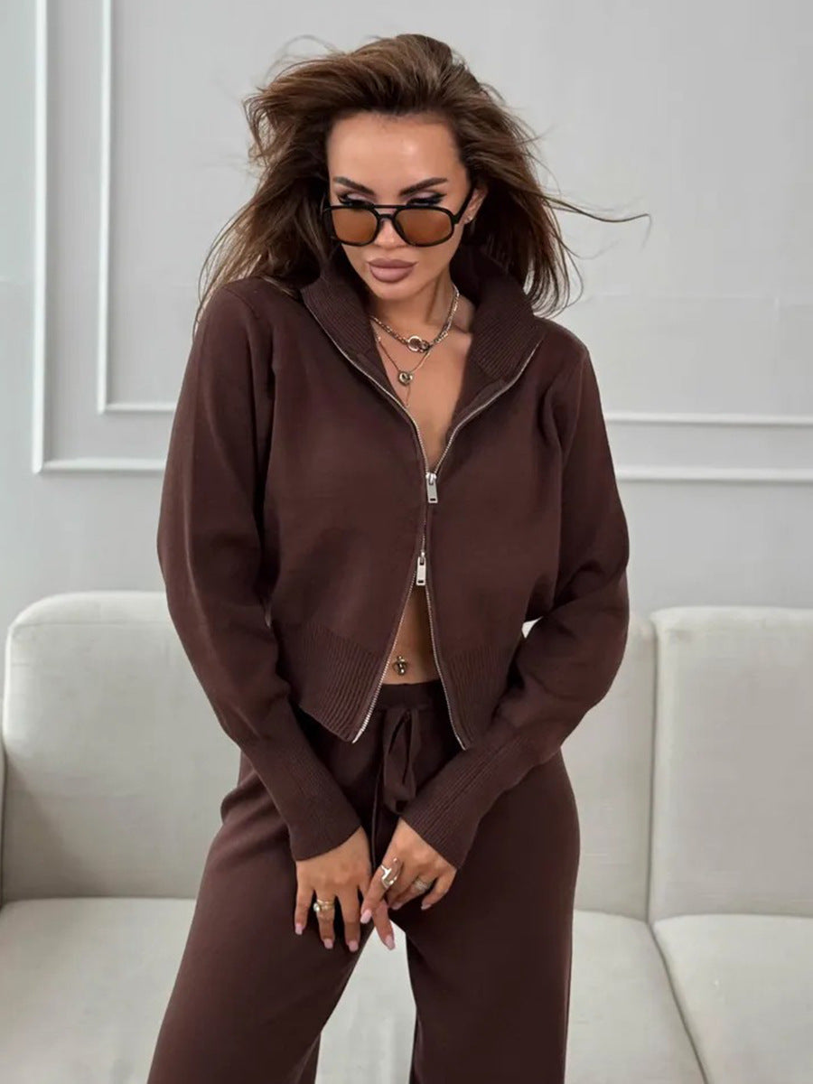 Emily™ | Drawstring Wide Leg Pants And Zip Jacket Set