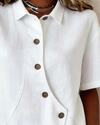 Julia – Asymmetric Cotton‑Linen Blouse with Buttons