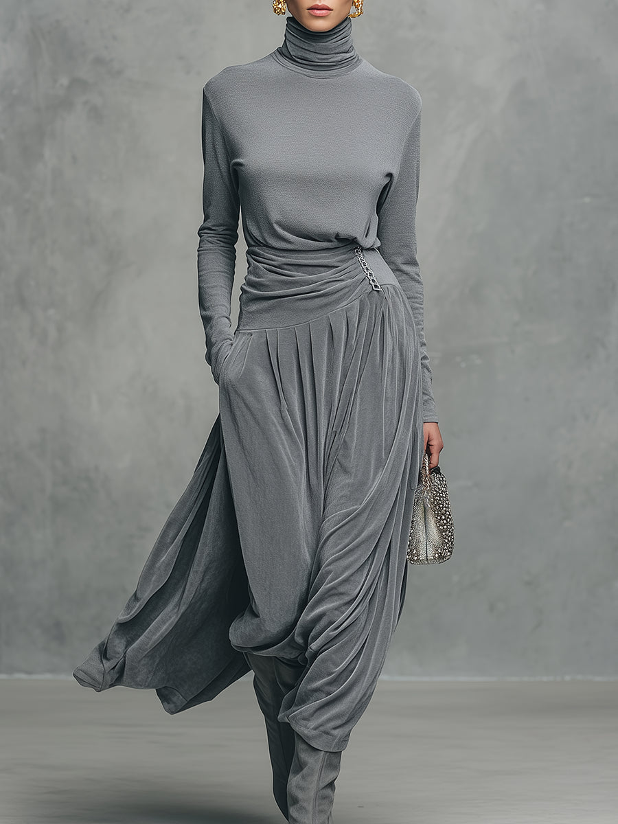 Emily™ | Stand-up Collar Long Sleeve T-shirt And Velvet Skirt Set