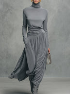 Emily™ | Stand-up Collar Long Sleeve T-shirt And Velvet Skirt Set