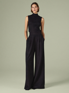 Colette two-piece linen co-ord set in black, front view