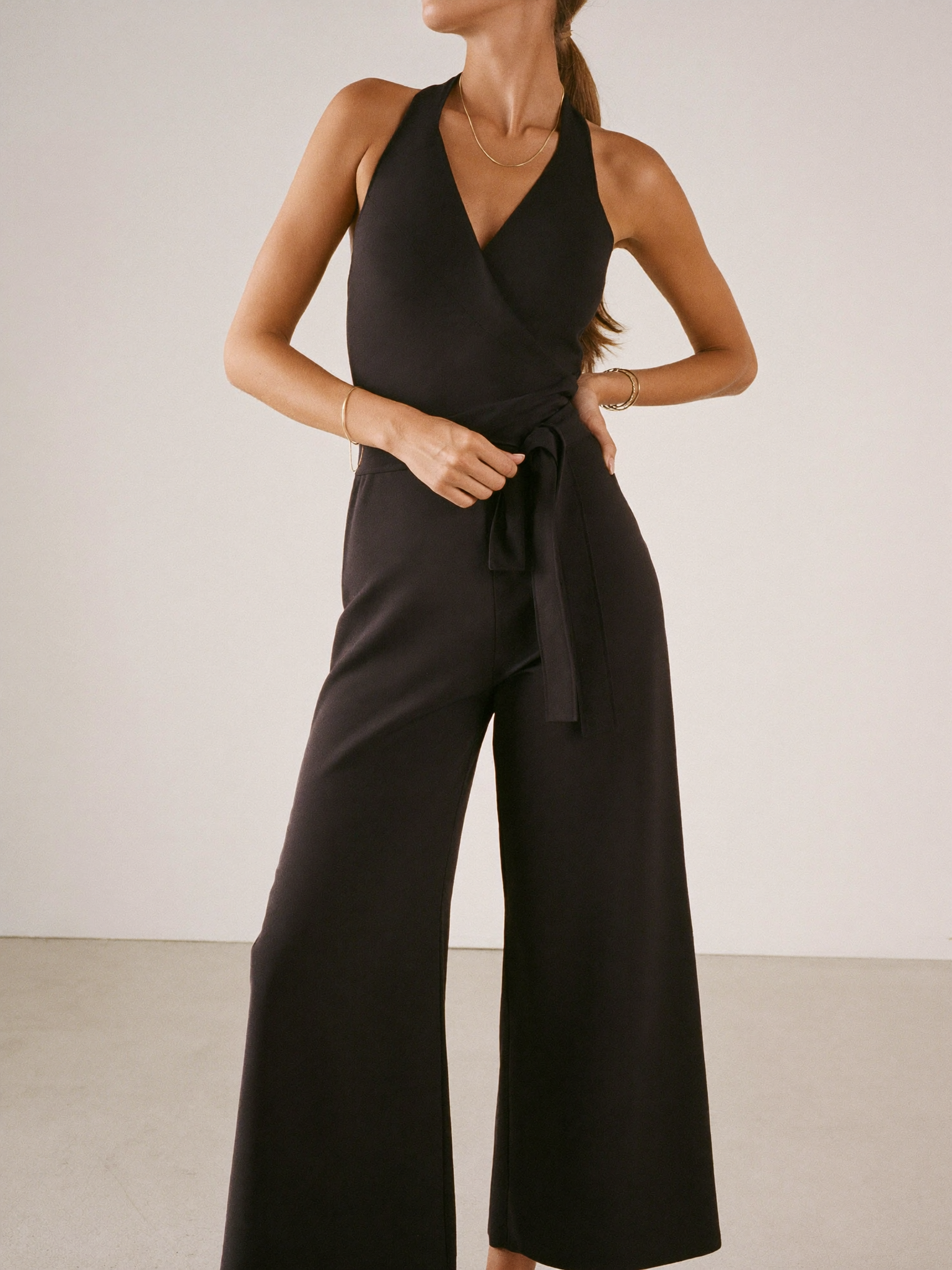 Adrienne wide-leg tie-waist jumpsuit in black