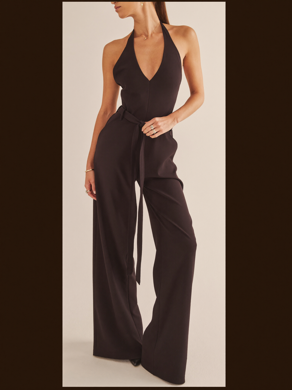 Adrienne wide-leg tie-waist jumpsuit in black, alternate pose
