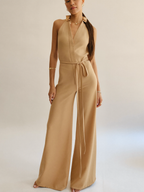Adrienne wide-leg tie-waist jumpsuit in camel