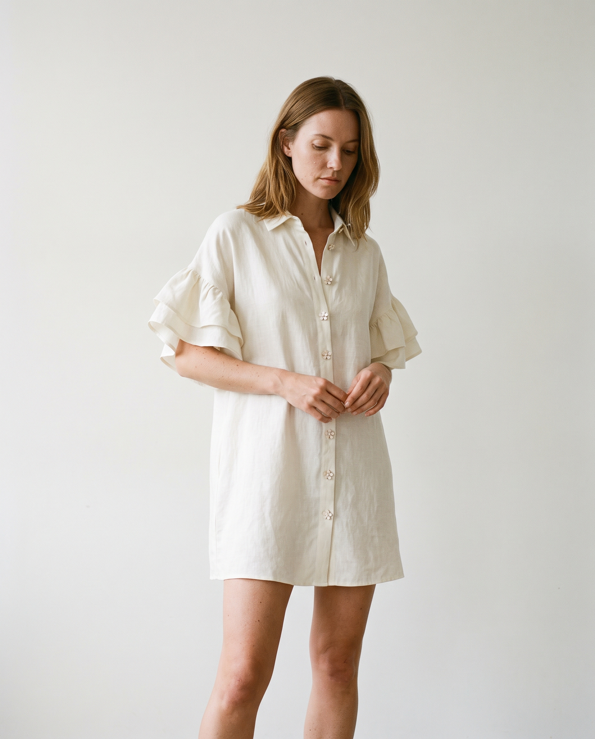 Fleur Button-Down Mini Dress - studio shot